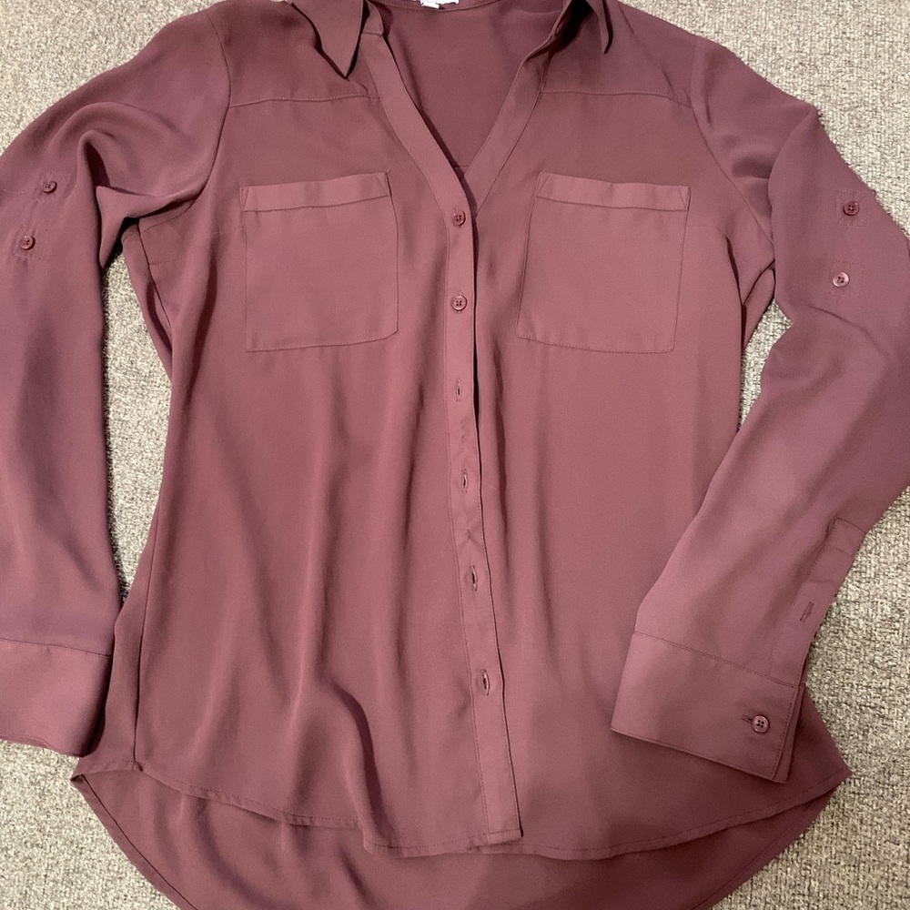 Express Mauve Long Sleeve Button Down Shirt with Notched Collar